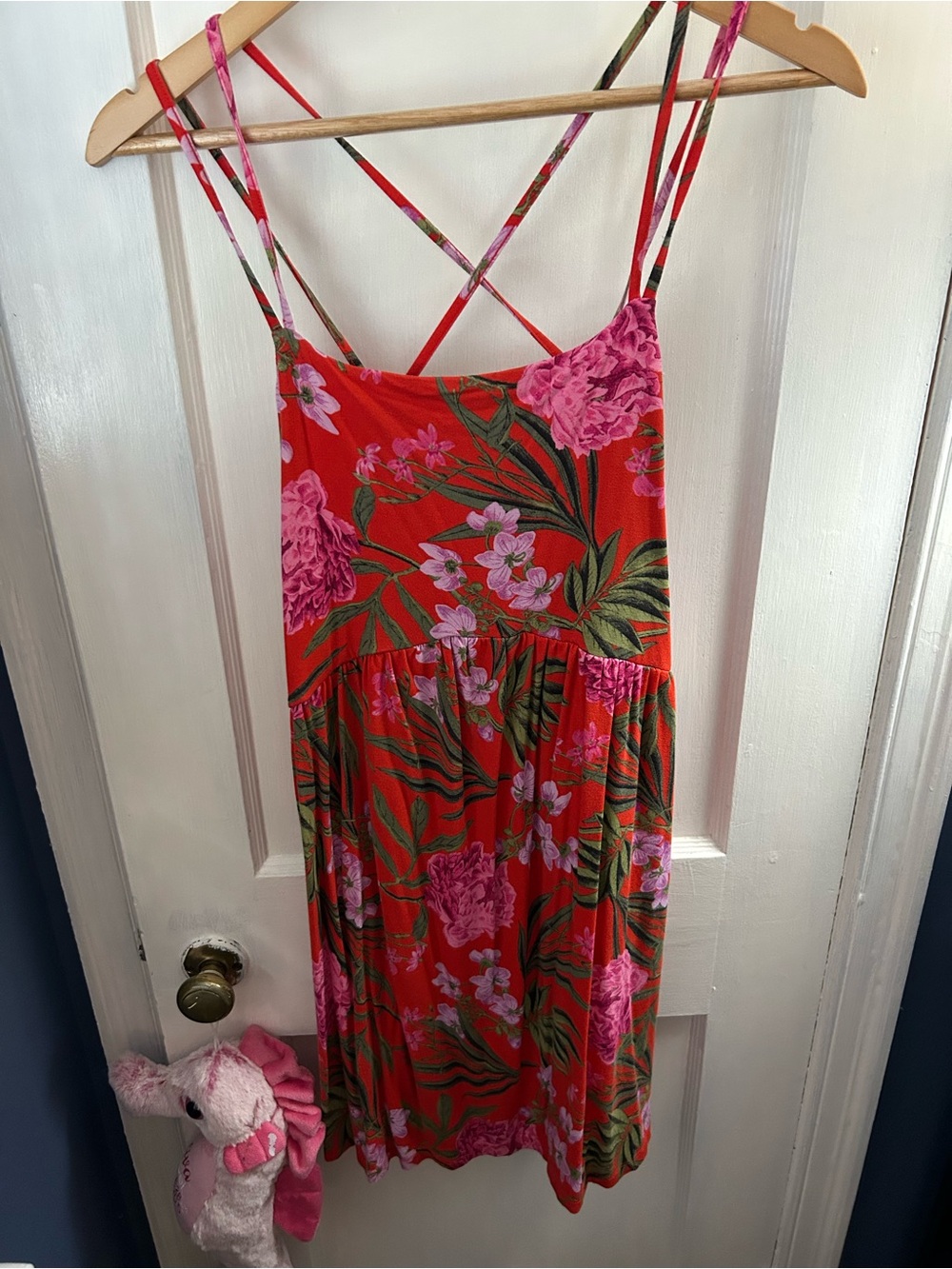 Old Navy Red Floral Tank Dress with Pink Accents